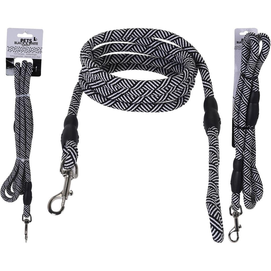 Basic pets black and white collection hondenriem 130cm zwart wit