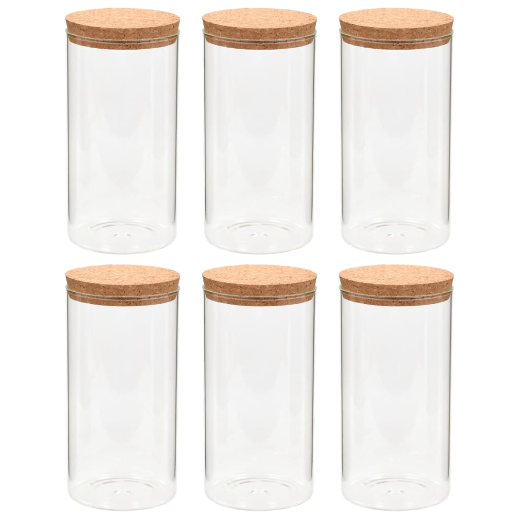 Vidaxl Storage pots with cork lid 6 st 1100 ml glass