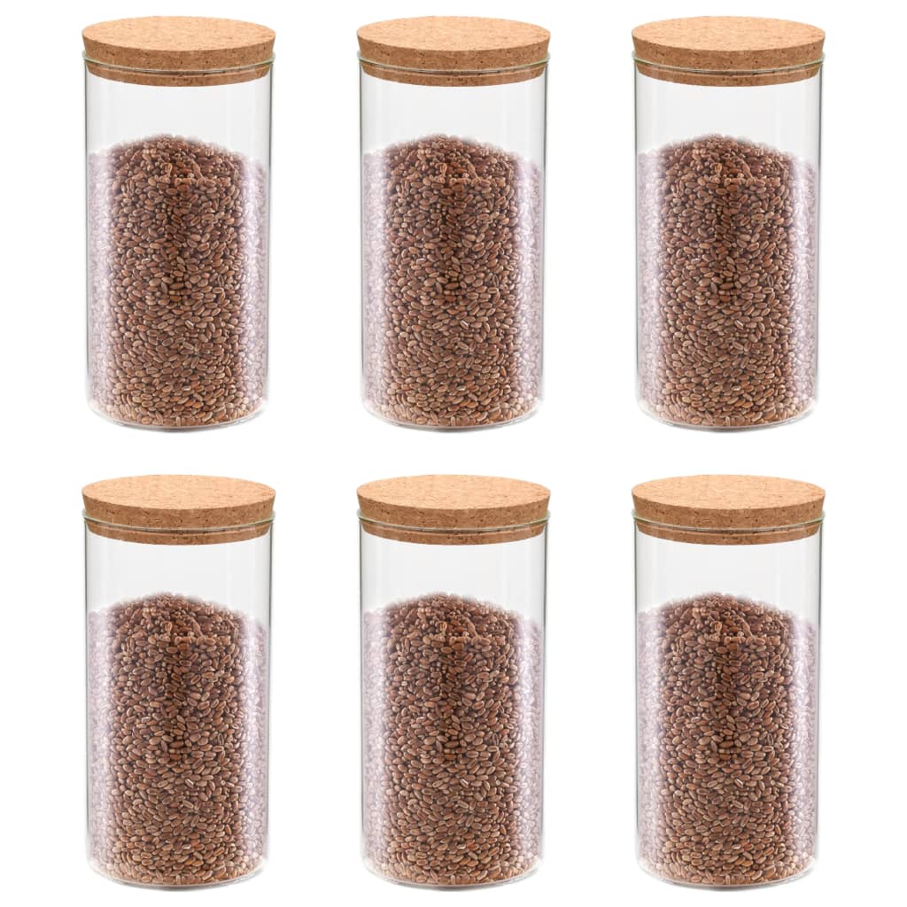 Vidaxl Storage pots with cork lid 6 st 1100 ml glass