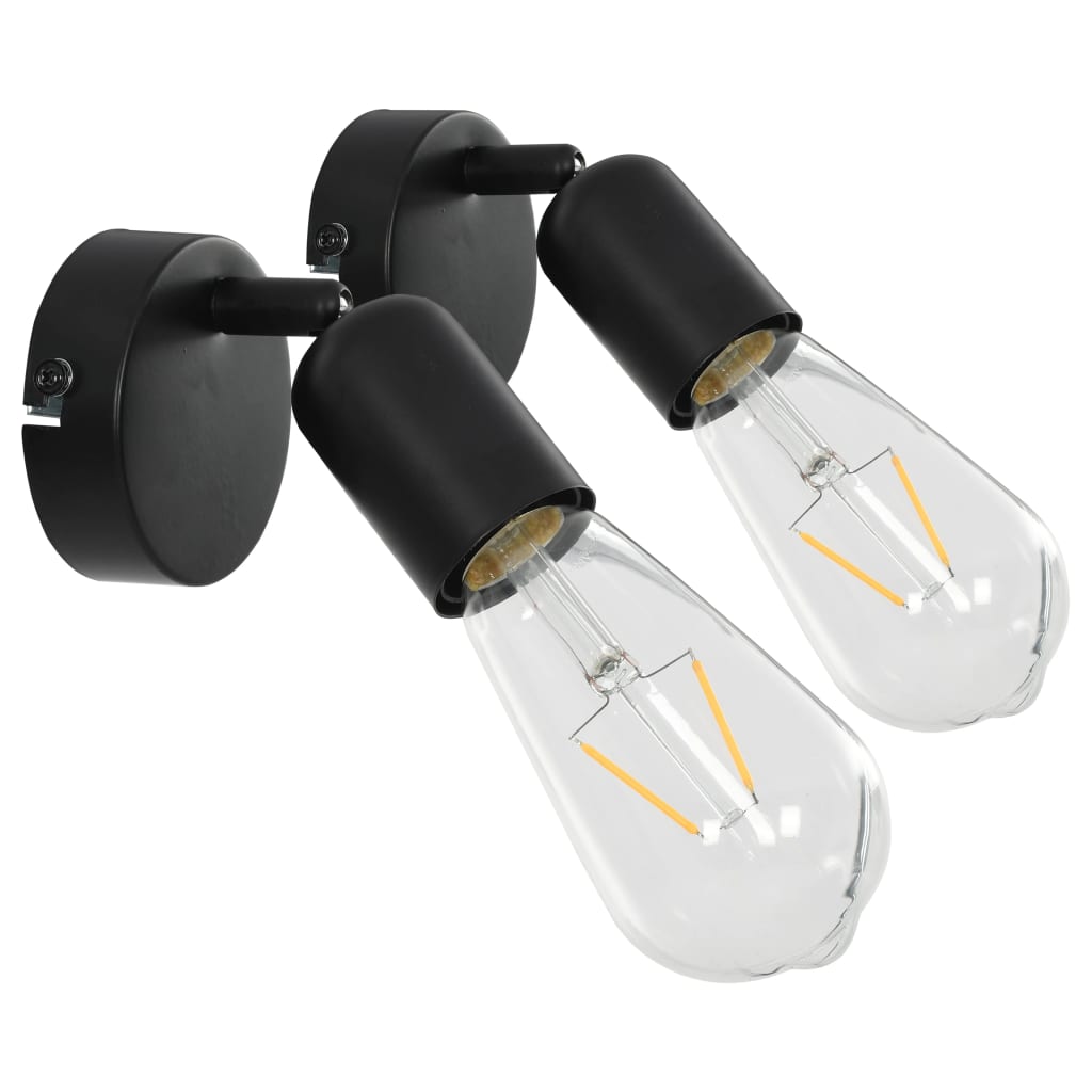 Vidaxl Spotlights 2 st med filament pærer 2 W E27 sort