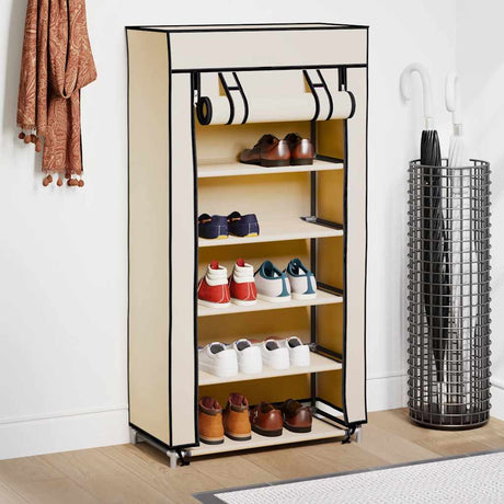 Armoire à chaussures Vidaxl avec couvercle 58x28x106 cm Crème en tissu