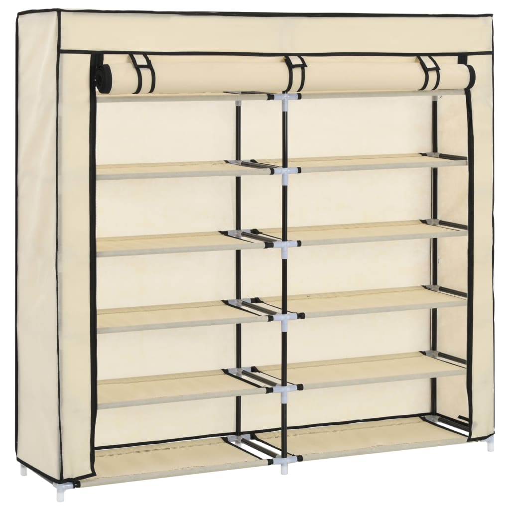 Armoire à chaussures Vidaxl avec couvercle 115x28x110 cm Crème en tissu