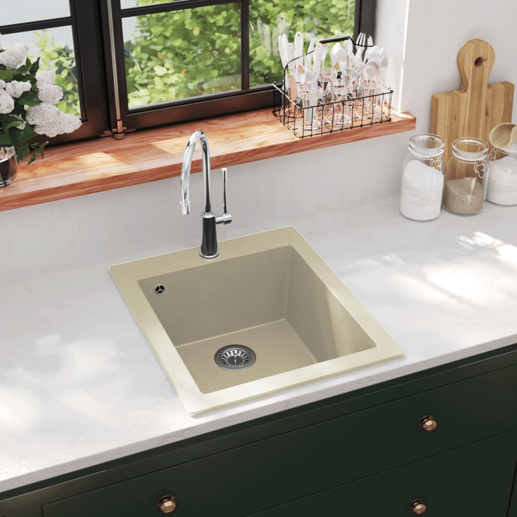 Vidaxl sink Single Schossel vu Granit Beige