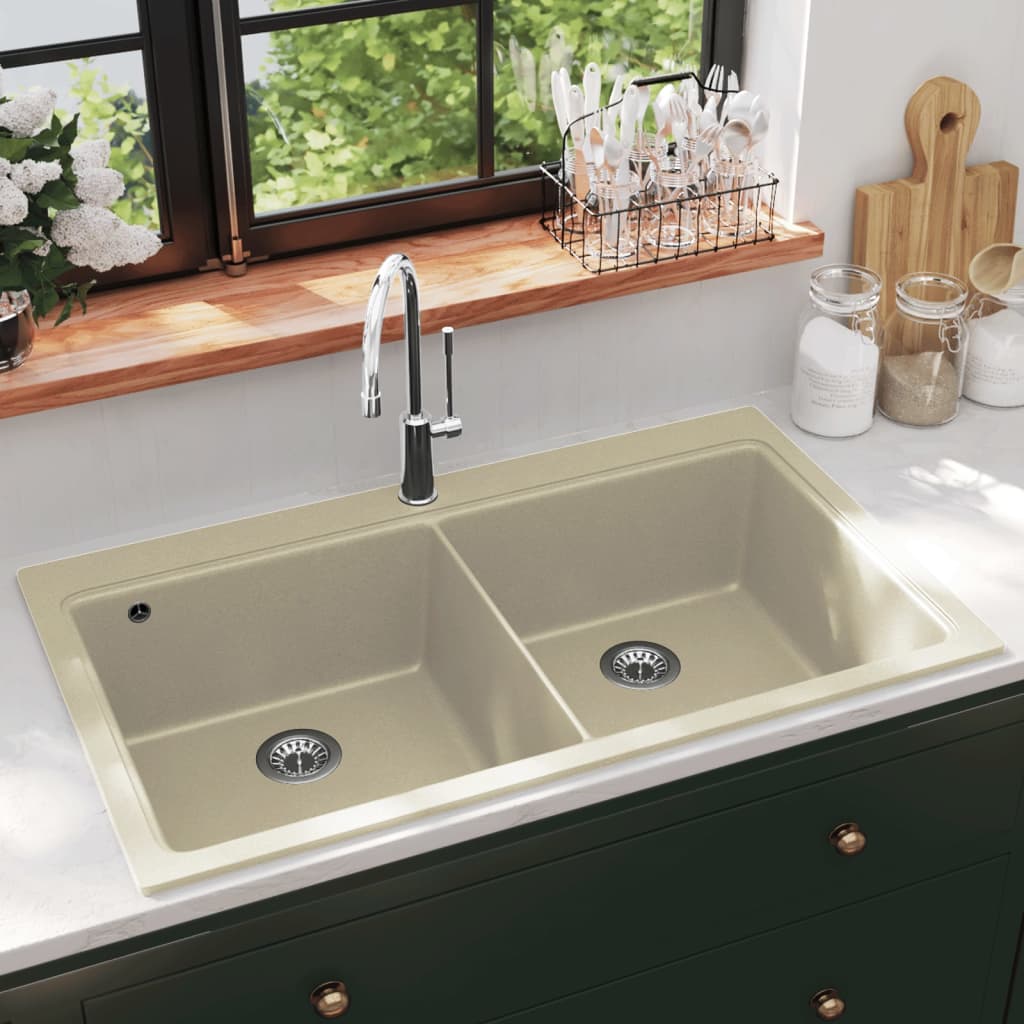 Vidaxl Sink Double Bins Granit Beige