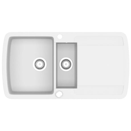 Vidaxl puits doubles bacs granit blanc