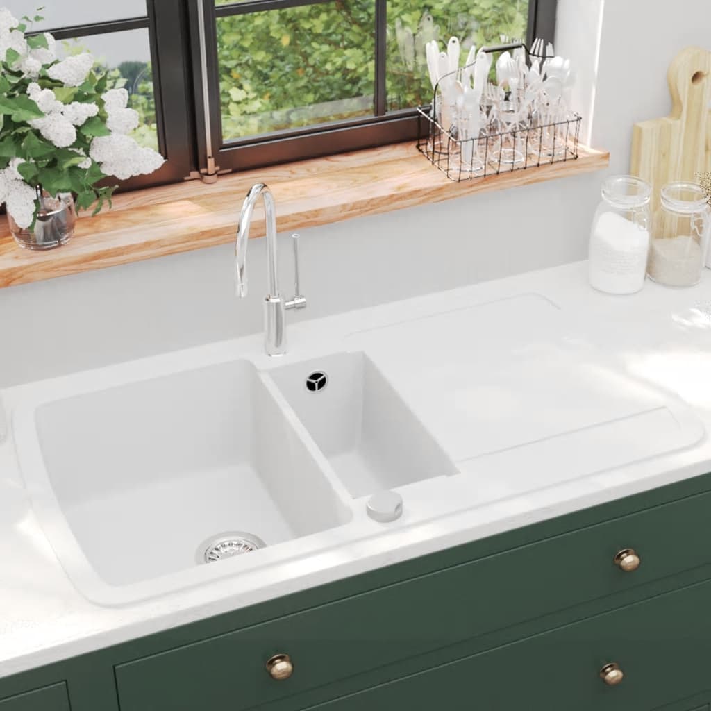 Vidaxl Sink Double Bins Granite White