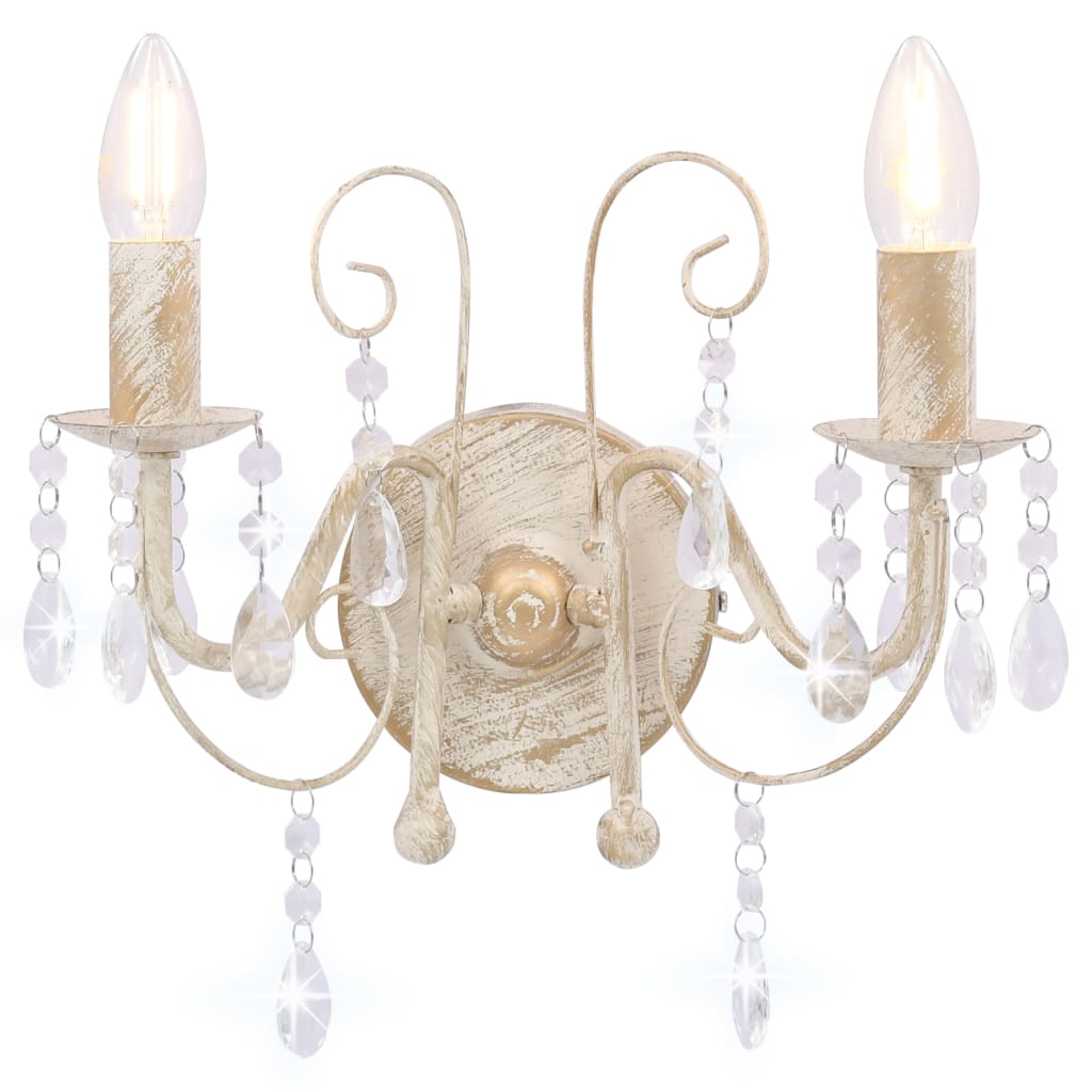 Vidaxl Lampe murale avec perles 2xe14 Antique blanc
