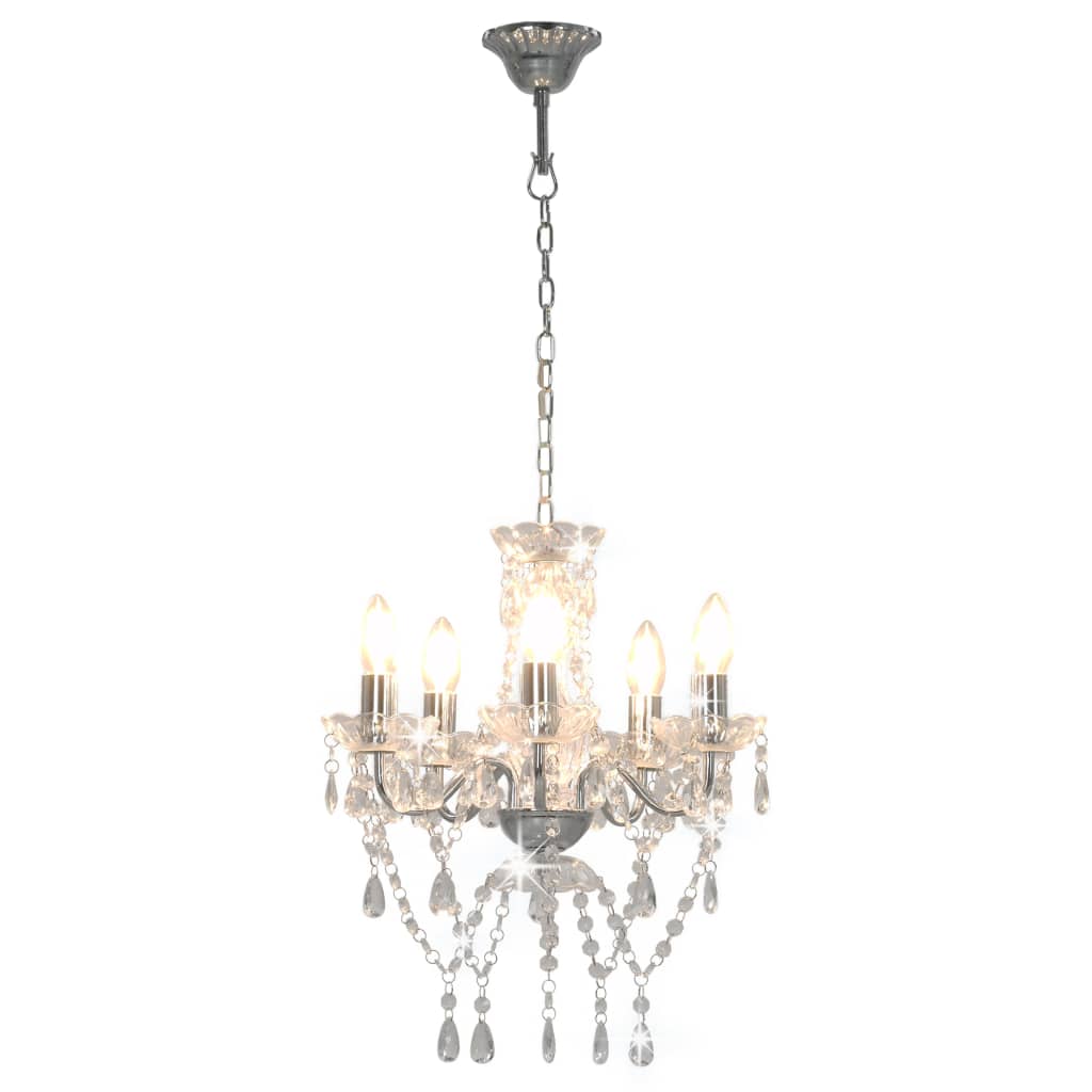 Chandelier Vidaxl avec des perles de cristal autour de 5xe14 de couleur argentée