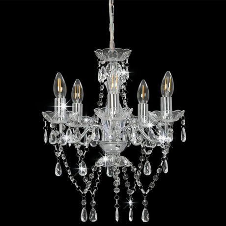 Chandelier Vidaxl avec des perles de cristal autour de 5xe14 de couleur argentée