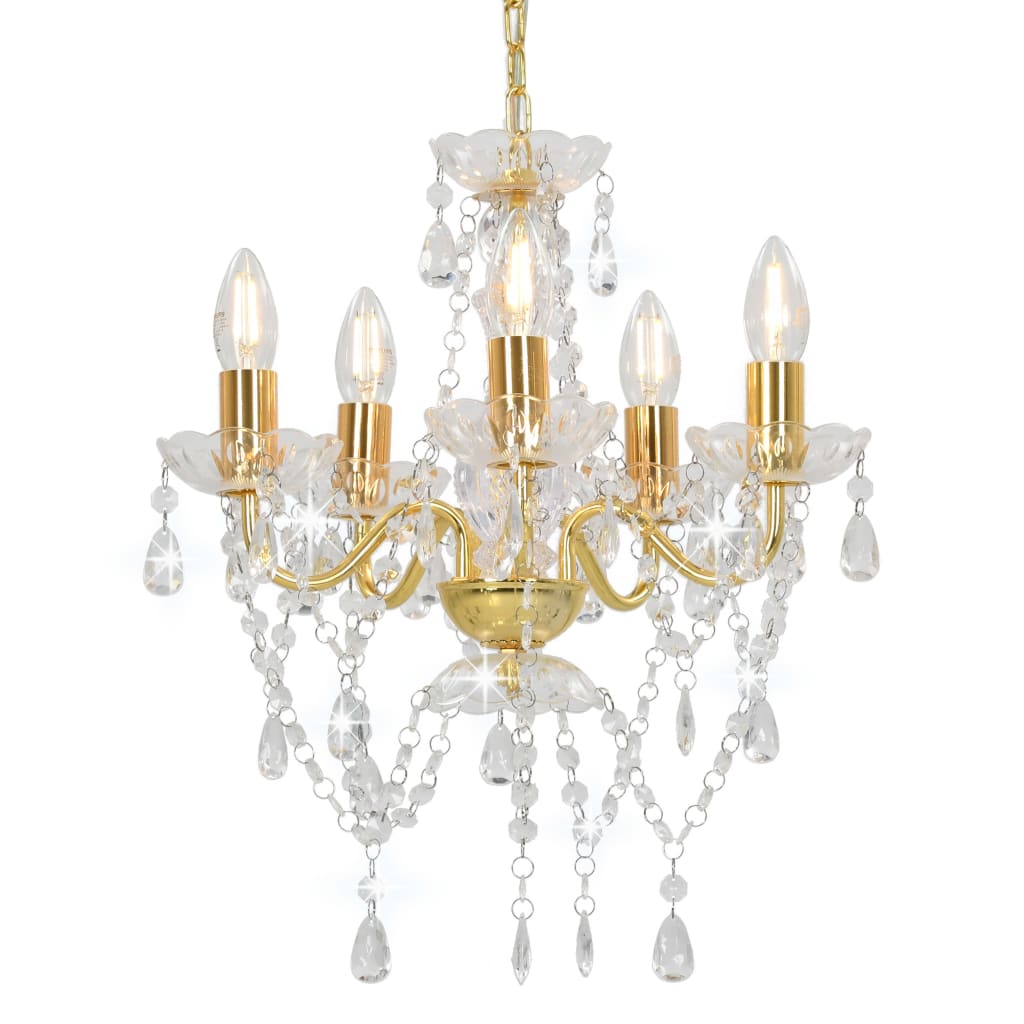 Chandelier Vidaxl avec des perles de cristal autour de 5xe14 de couleur dorée