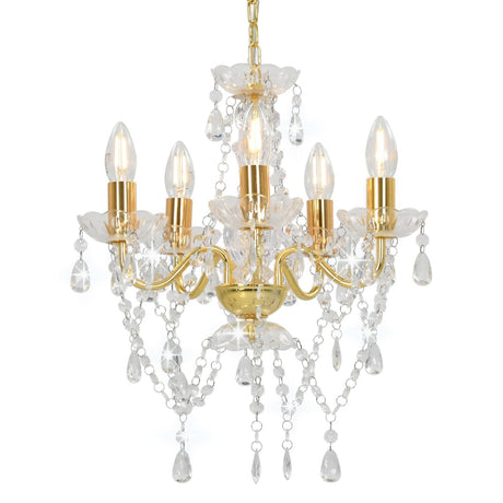 Chandelier Vidaxl avec des perles de cristal autour de 5xe14 de couleur dorée