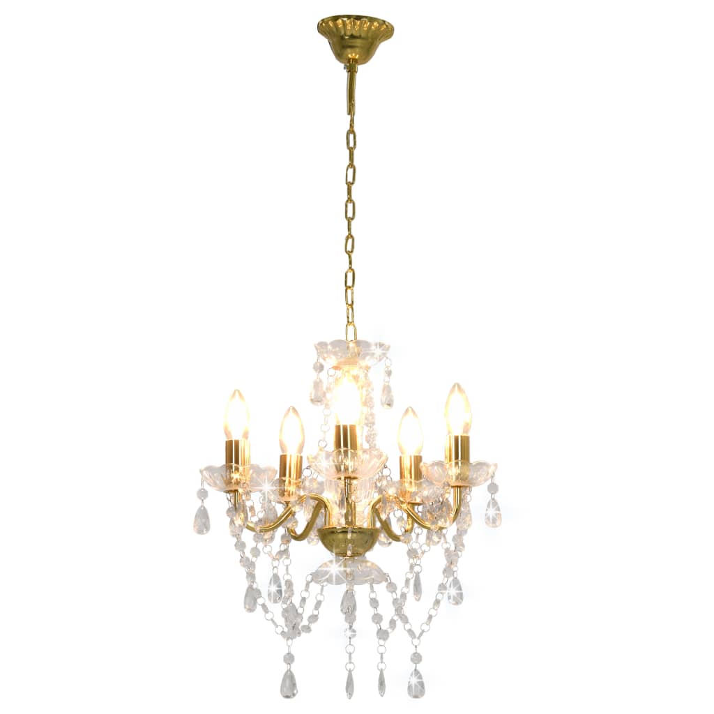 Chandelier Vidaxl avec des perles de cristal autour de 5xe14 de couleur dorée