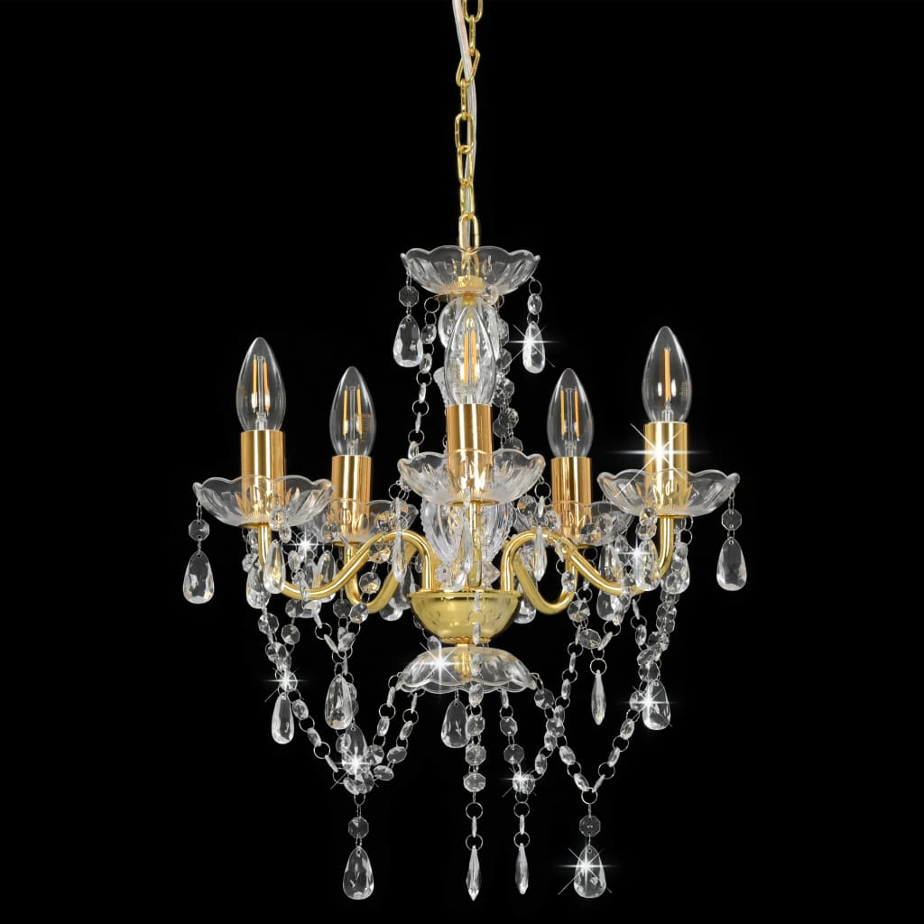 Chandelier Vidaxl avec des perles de cristal autour de 5xe14 de couleur dorée