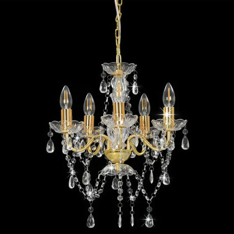 Chandelier Vidaxl avec des perles de cristal autour de 5xe14 de couleur dorée