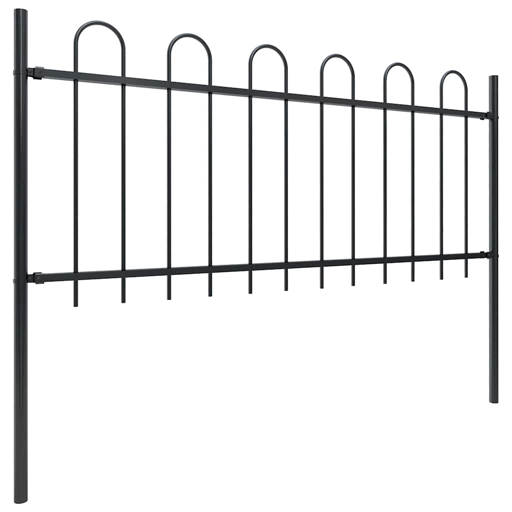 Vidaxl garden fence with round top 1.8 m steel black