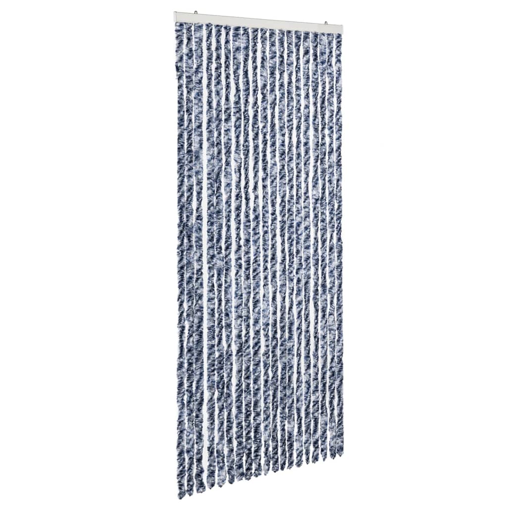 Cortina de mosca Vidaxl 56x185 cm de chenille azul, blanco y plata