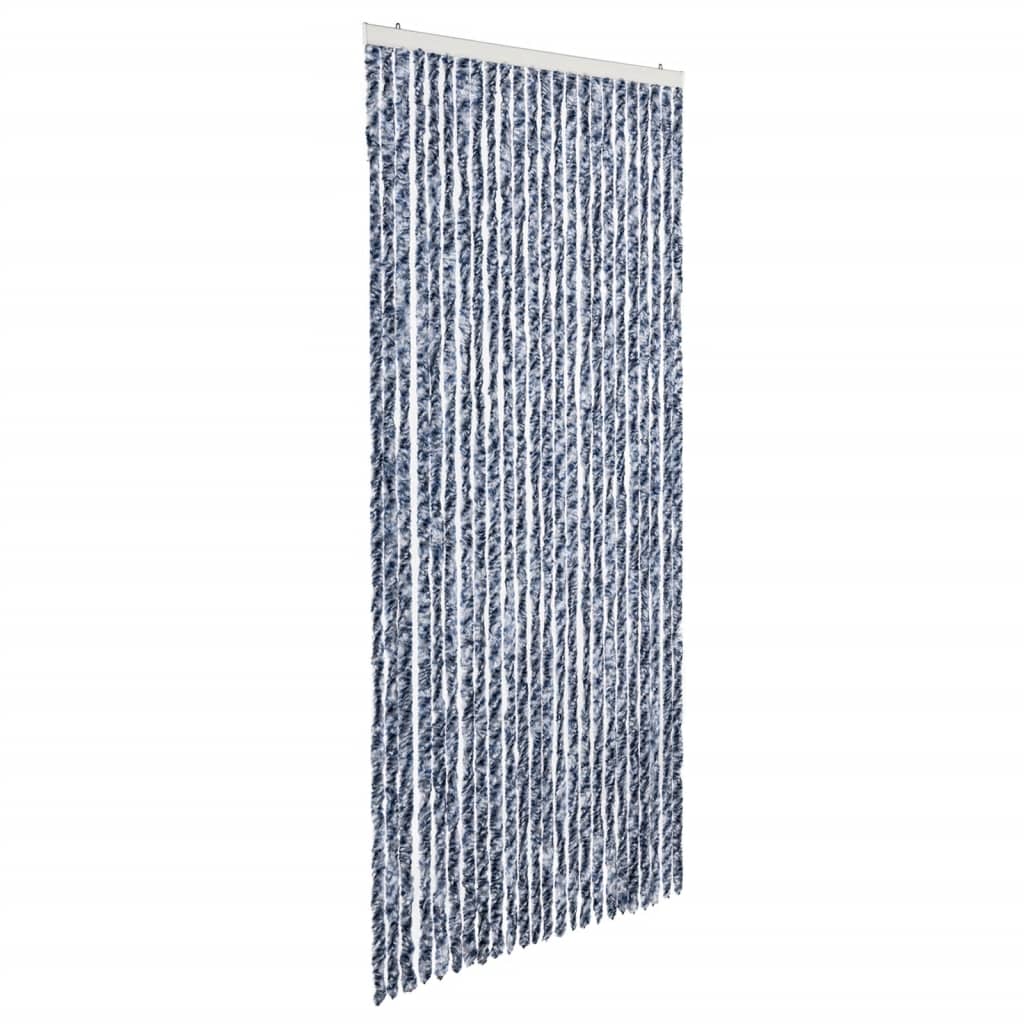 Vidaxl Fly Curtain 100x220 cm CHENILLE BLEU, BLANC ET ARGENT