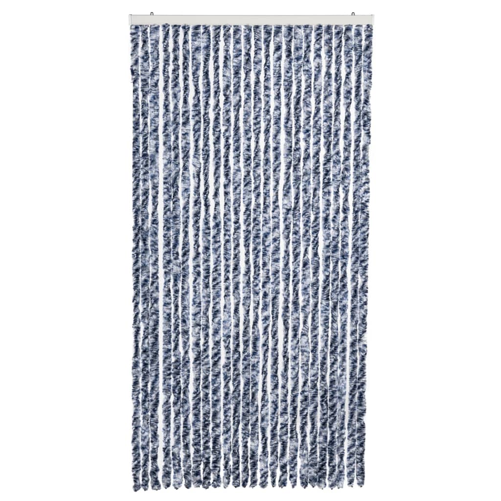 Vidaxl Fly Curtain 100x220 cm CHENILLE BLEU, BLANC ET ARGENT