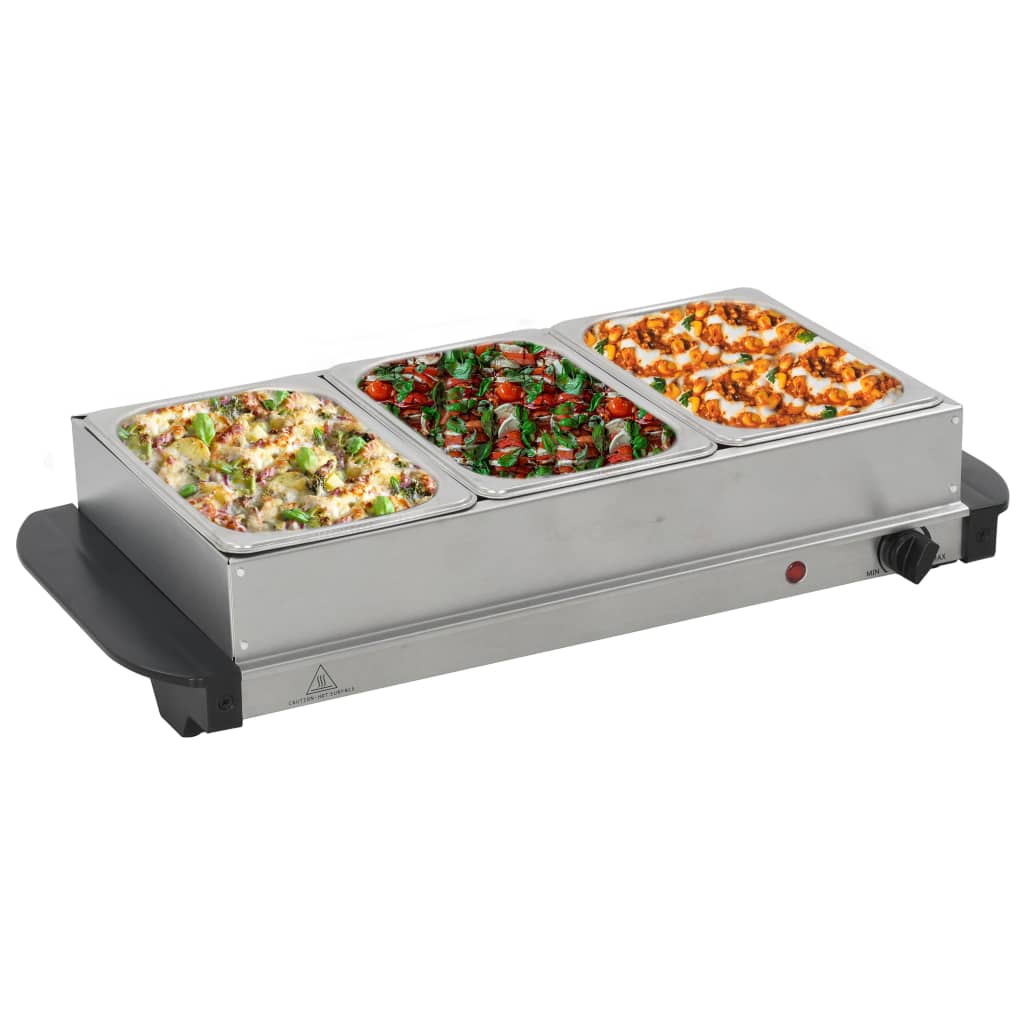 Vidaxl Buffet Warmer 200 W 3x1,5 l Nerezová ocel