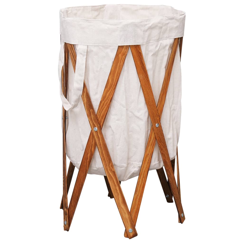 Vidaxx panier à linge pliable bois et tissu crème