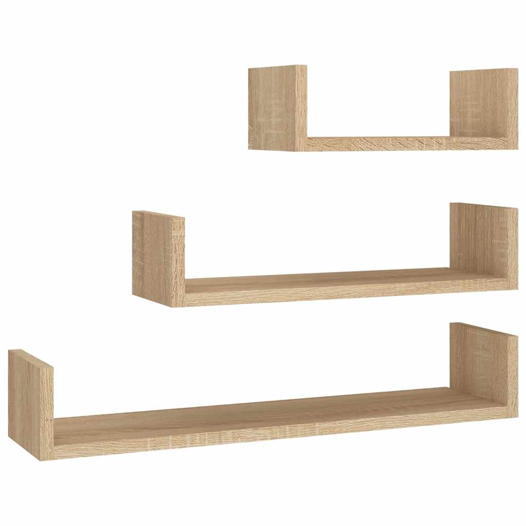 Vidaxl wandschappen 3 st bewerkt hout sonoma eikenkleurig