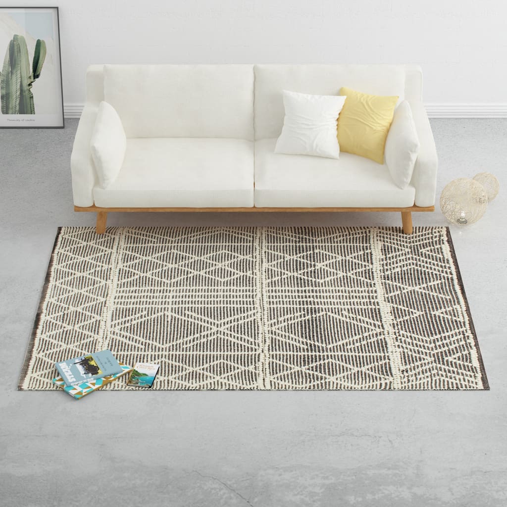 Vidaxl Rug Hand Woven 120x170 cm ull svartvitt