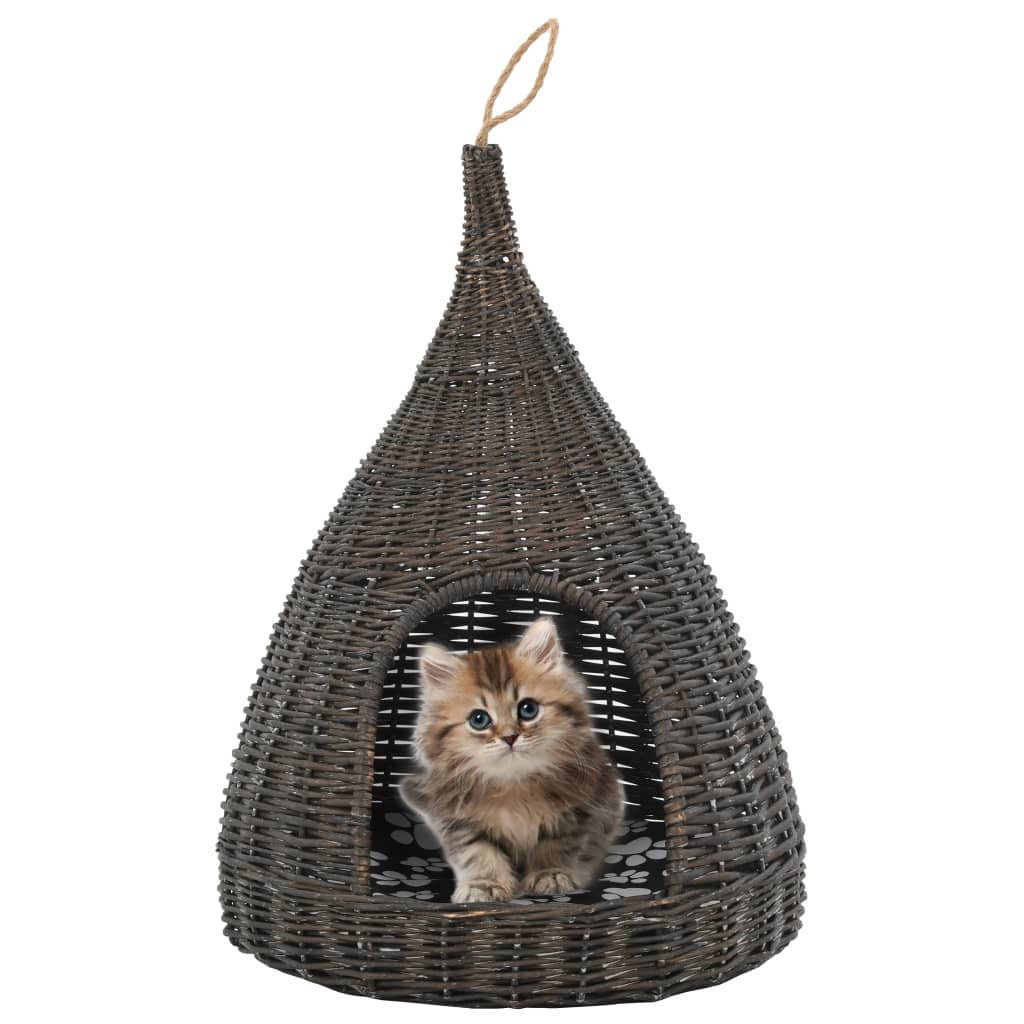 Vidaxl kattenhuis met kussen tipi 40x60 cm natuurlijk wilgen grijs