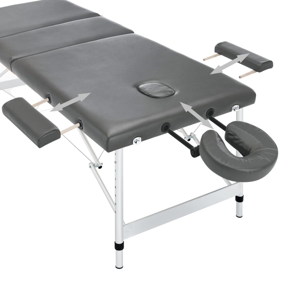 Vidaxl -Massage -Tabelle mit 3 Zonen 186x68 cm Aluminiumrahmen Anthrazit