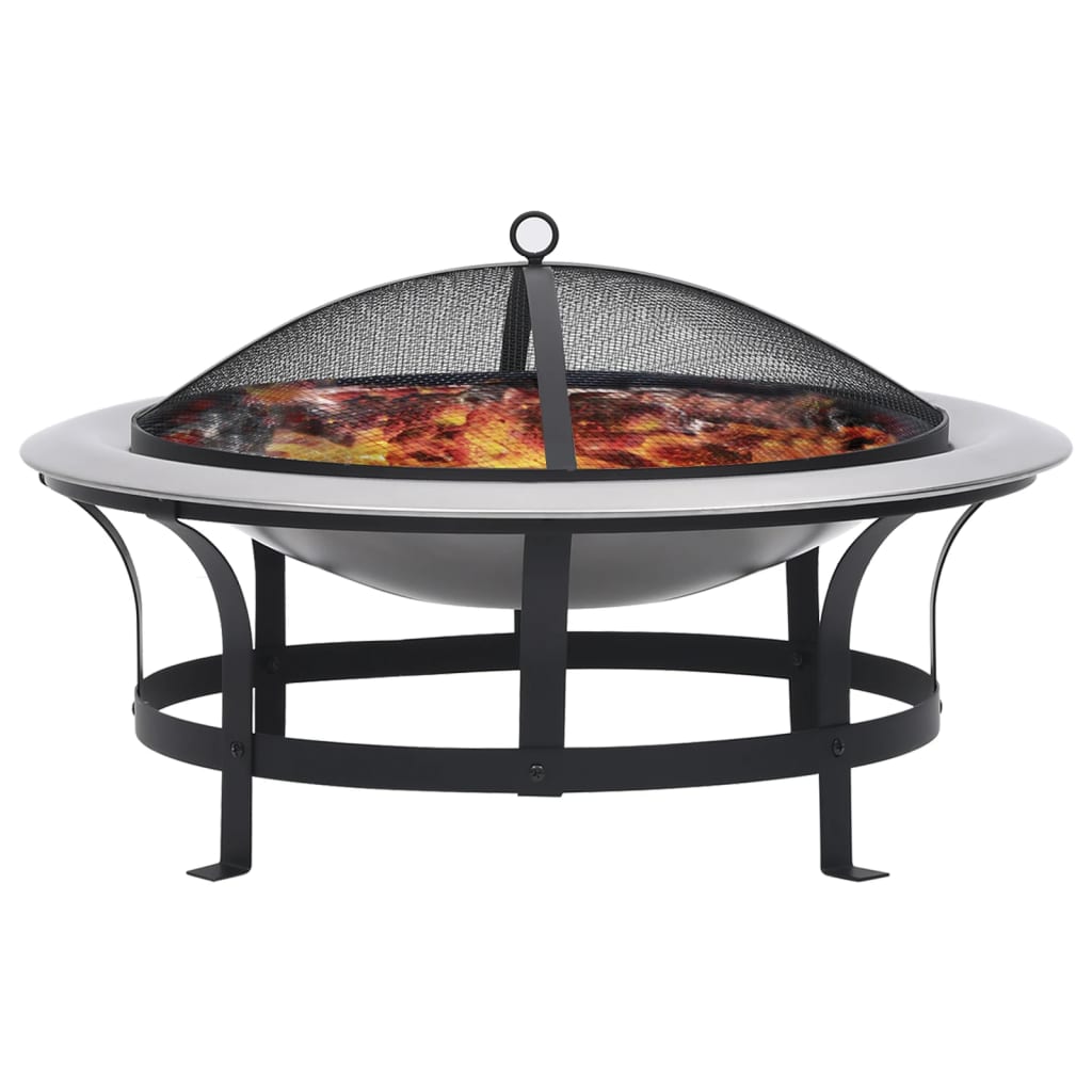 Vidaxl garden fire with grill 76 cm stainless steel