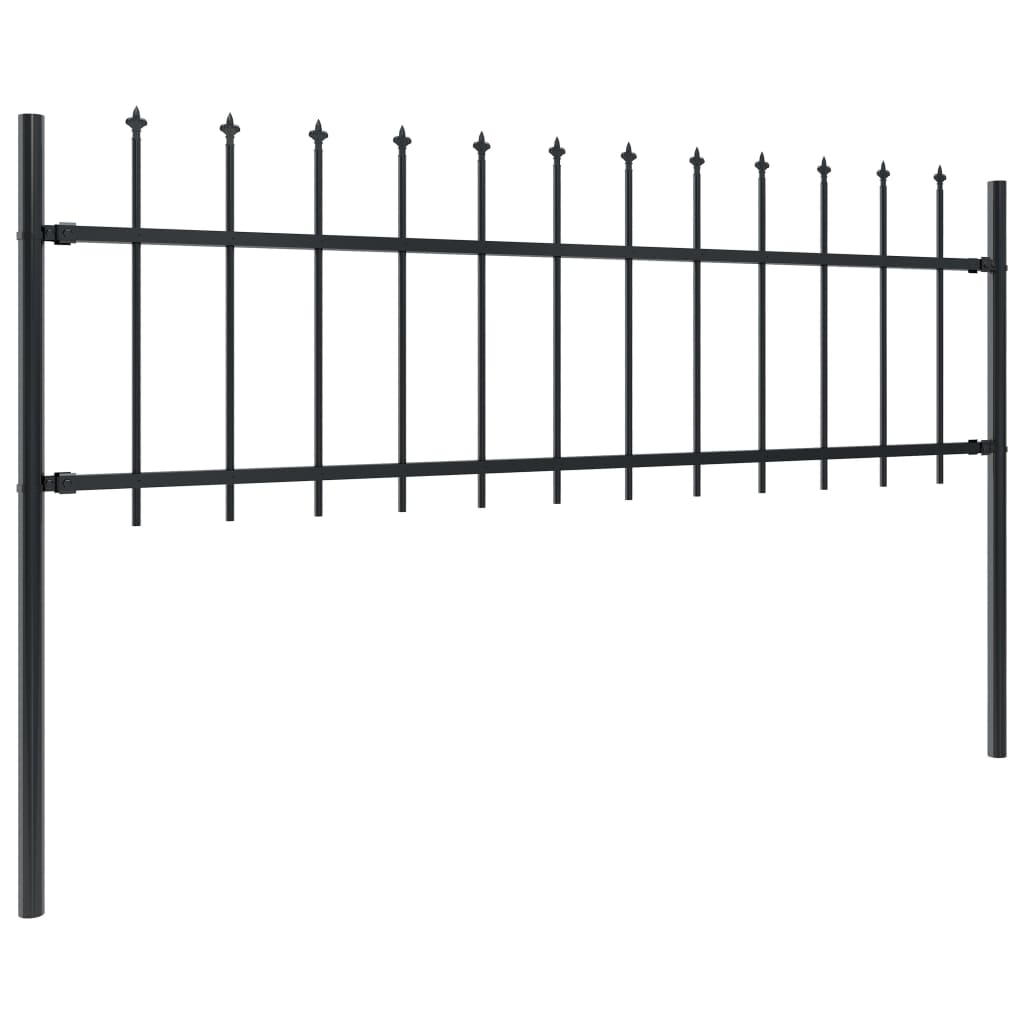 Vidaxl garden fence with spears top 6.8x0.6 m steel black