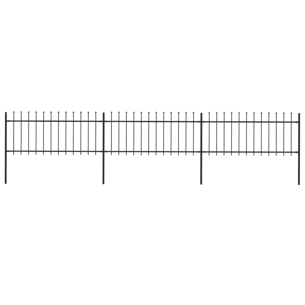 Vidaxl garden fence with spears top 5.1x0.8 m steel black