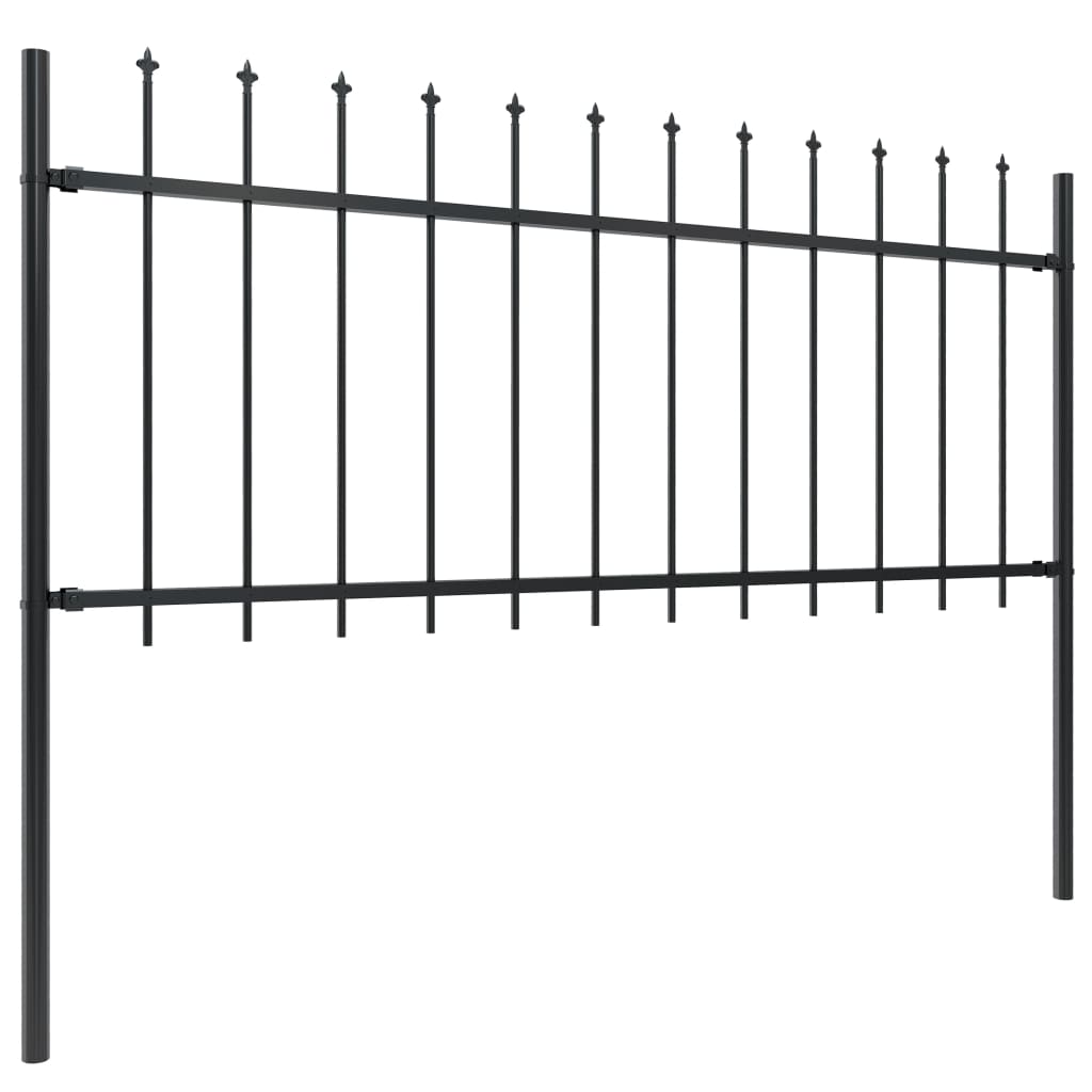 Vidaxl garden fence with spears top 8.5x0.8 m steel black