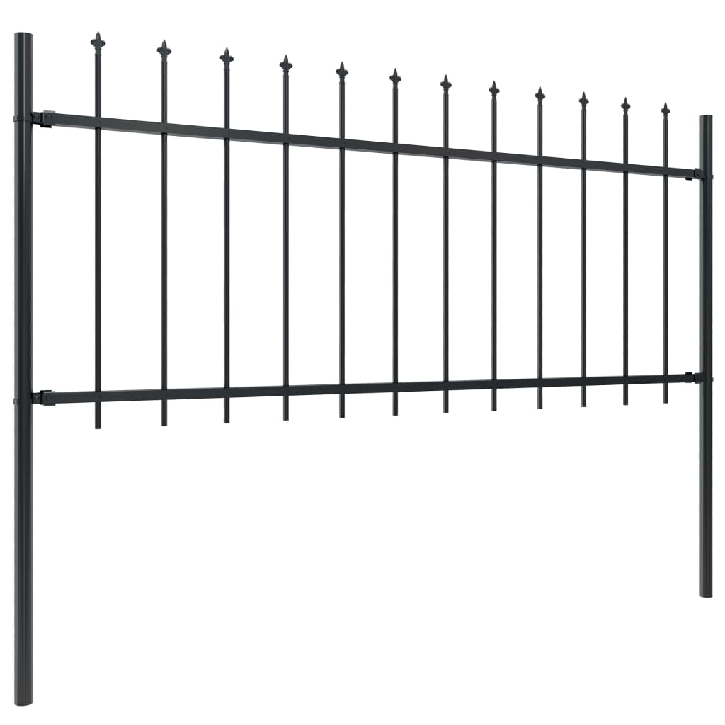 Vidaxl garden fence with spears top 11.9x0.8 m steel black