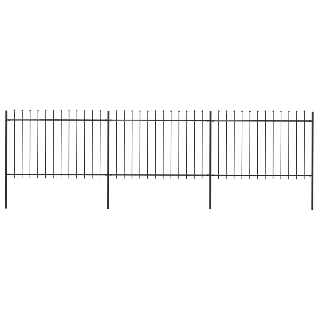 Vidaxl garden fence with spears top 5.1x1.2 m steel black