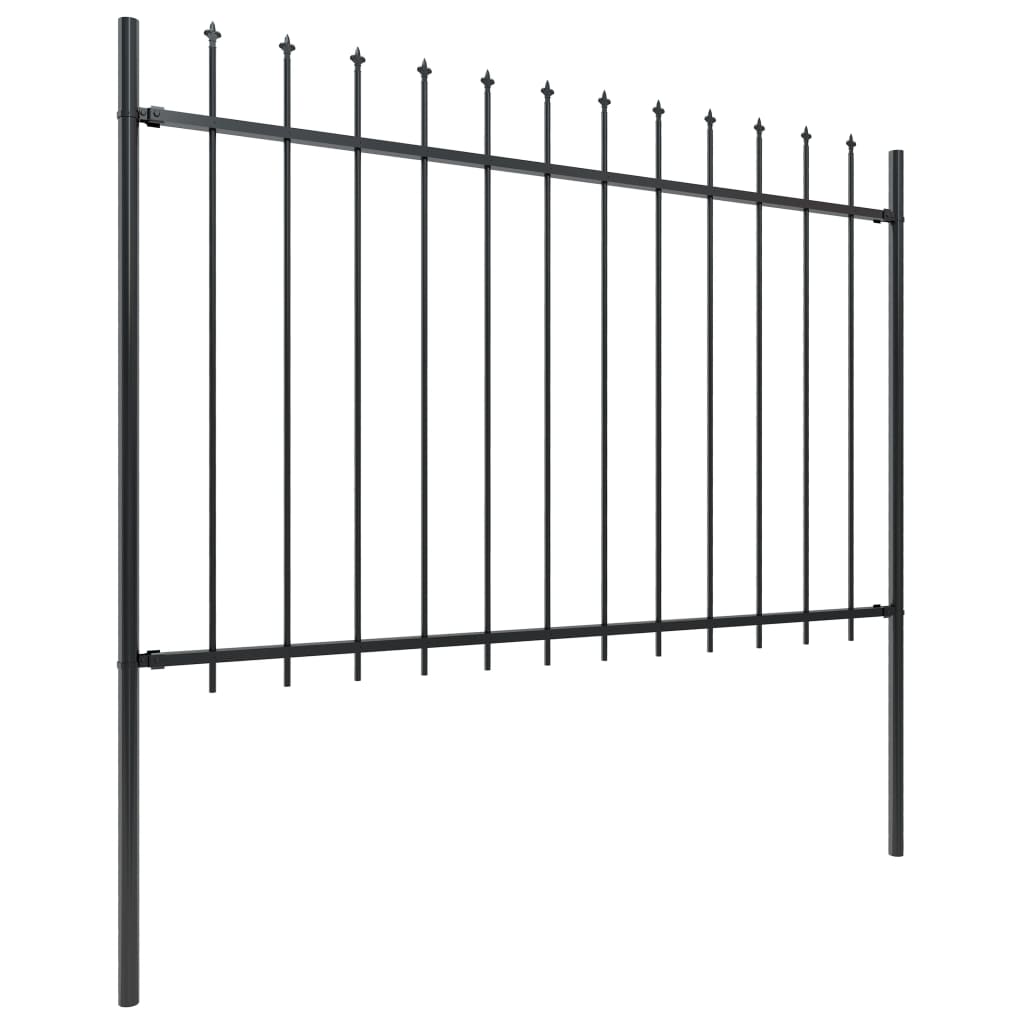 Vidaxl garden fence with spears top 5.1x1.2 m steel black