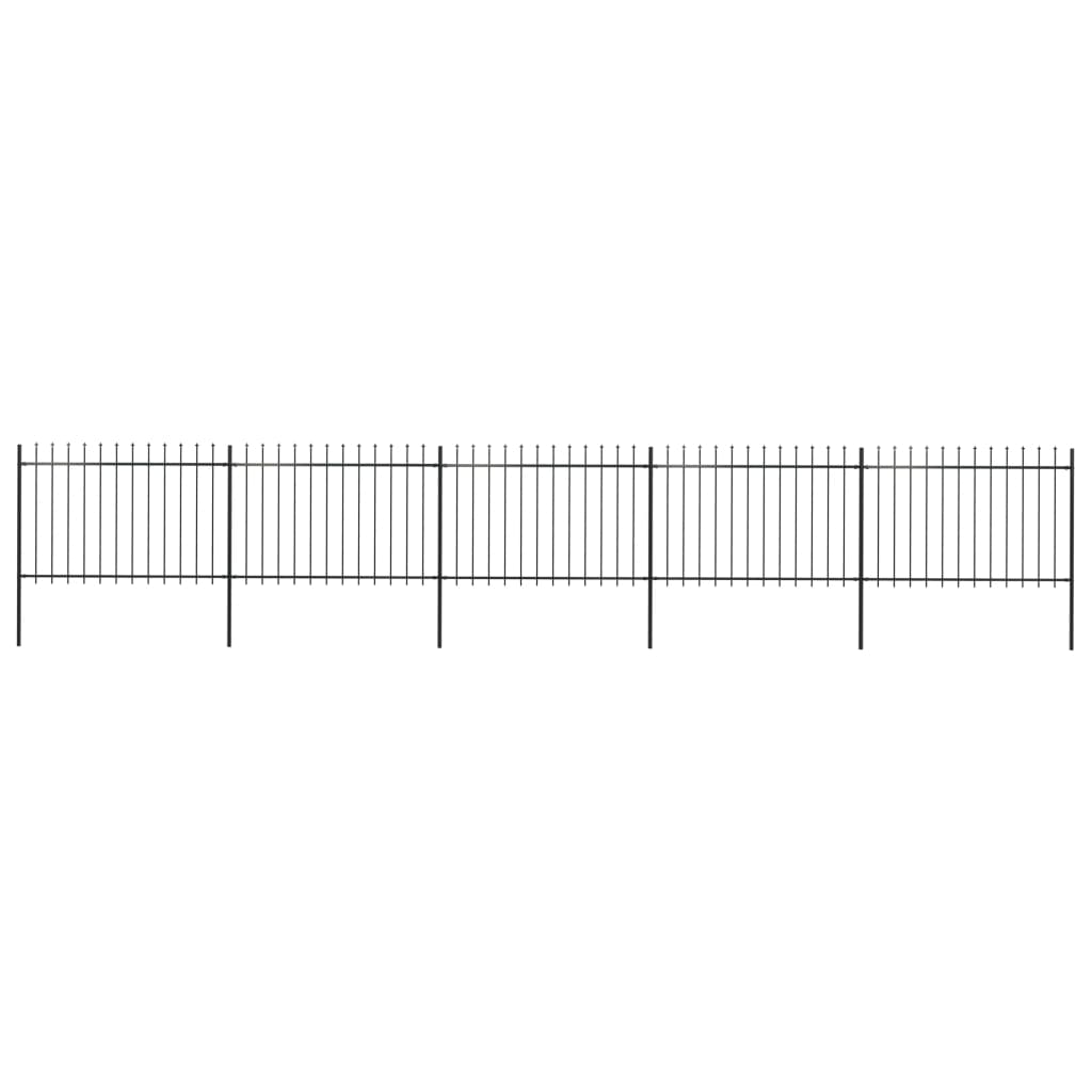 Vidaxl garden fence with spears top 8.5x1.2 m steel black