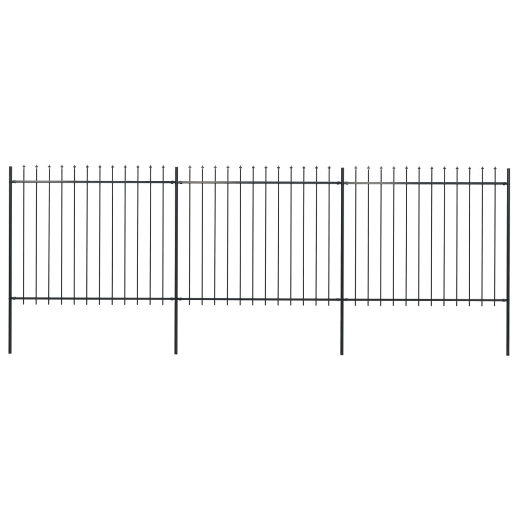 Vidaxl garden fence with spears top 5.1x1.5 m steel black