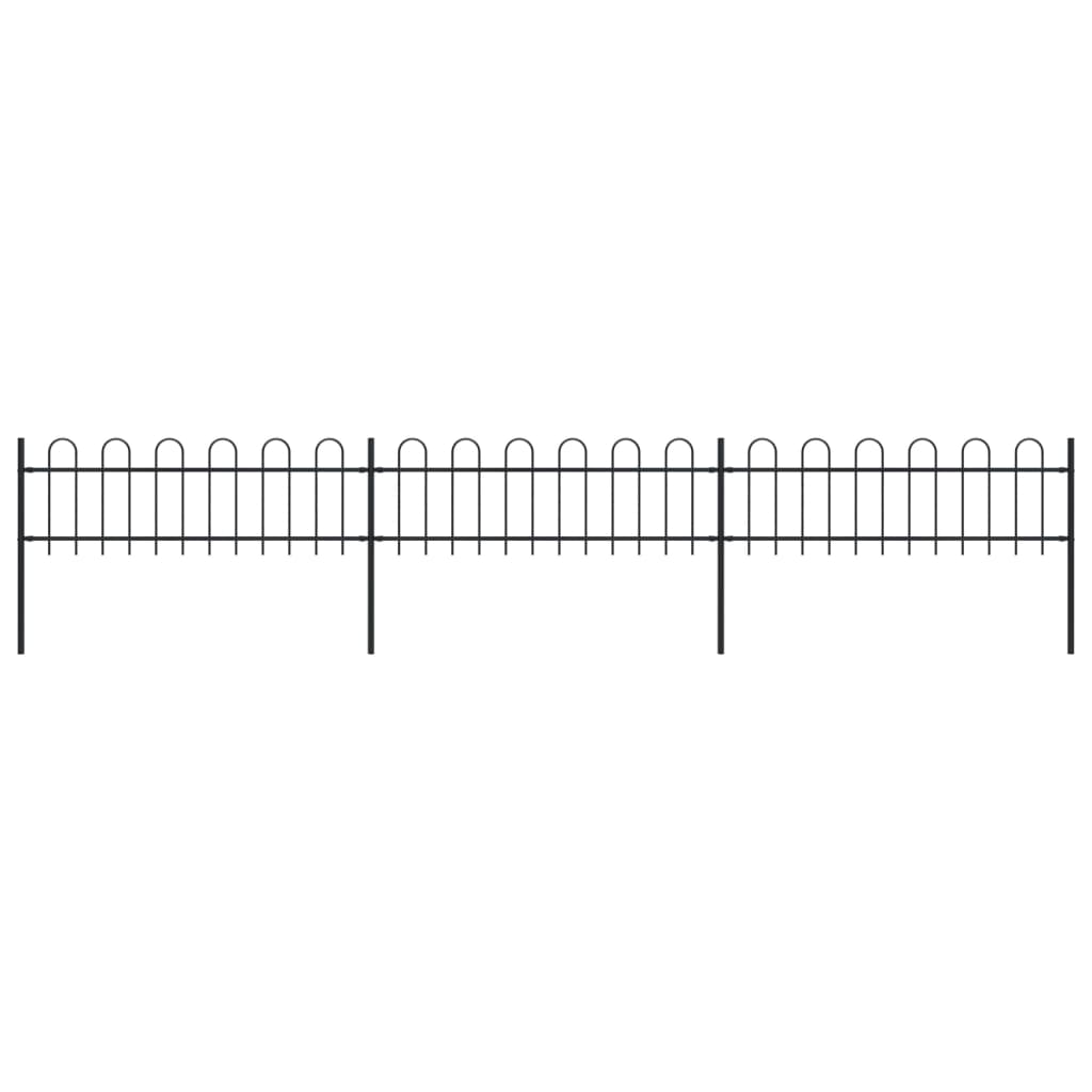 Vidaxl Garden Fence With Round Top 5.1x0.6 M stål svart