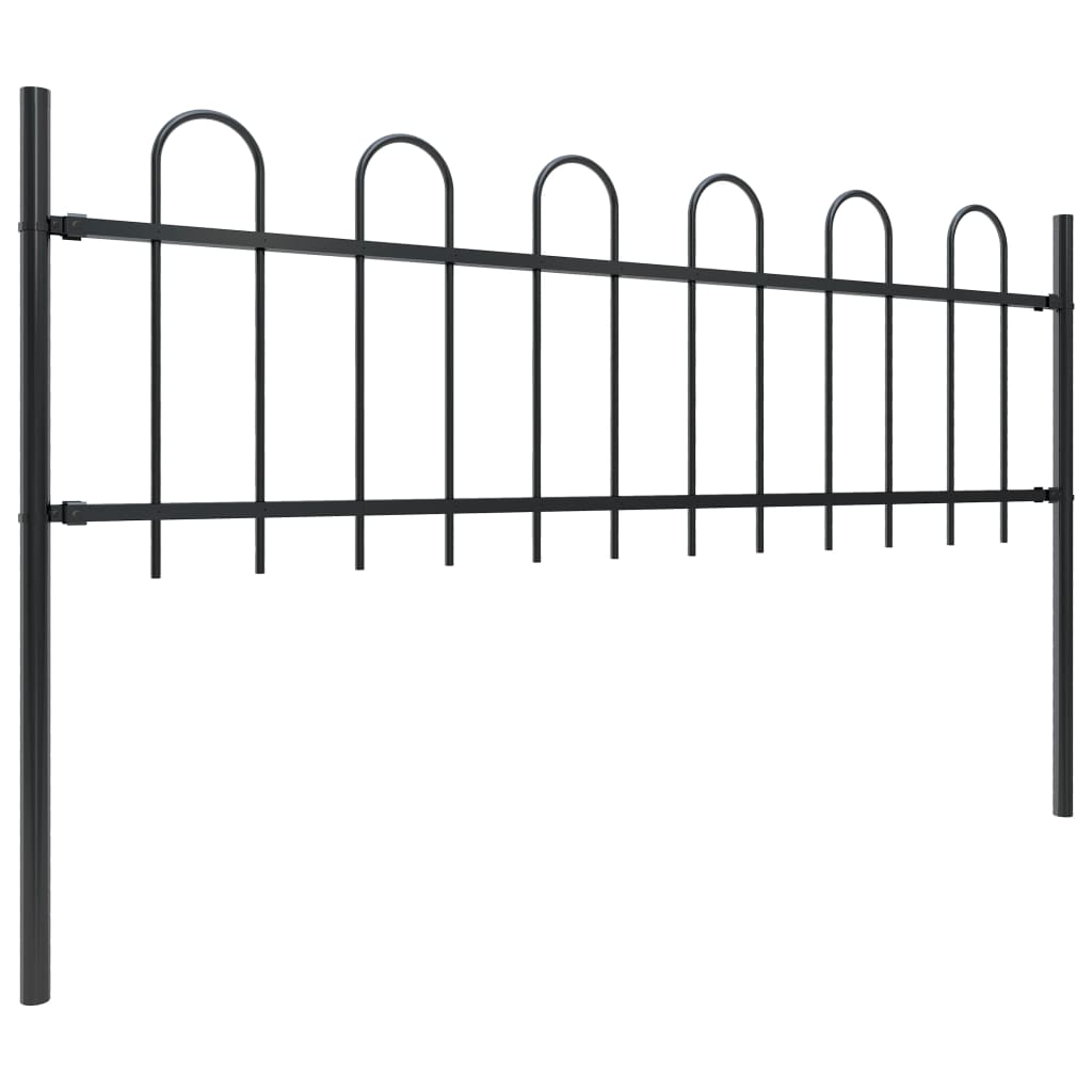 Vidaxl garden fence with round top 11.9x0.6 m steel black