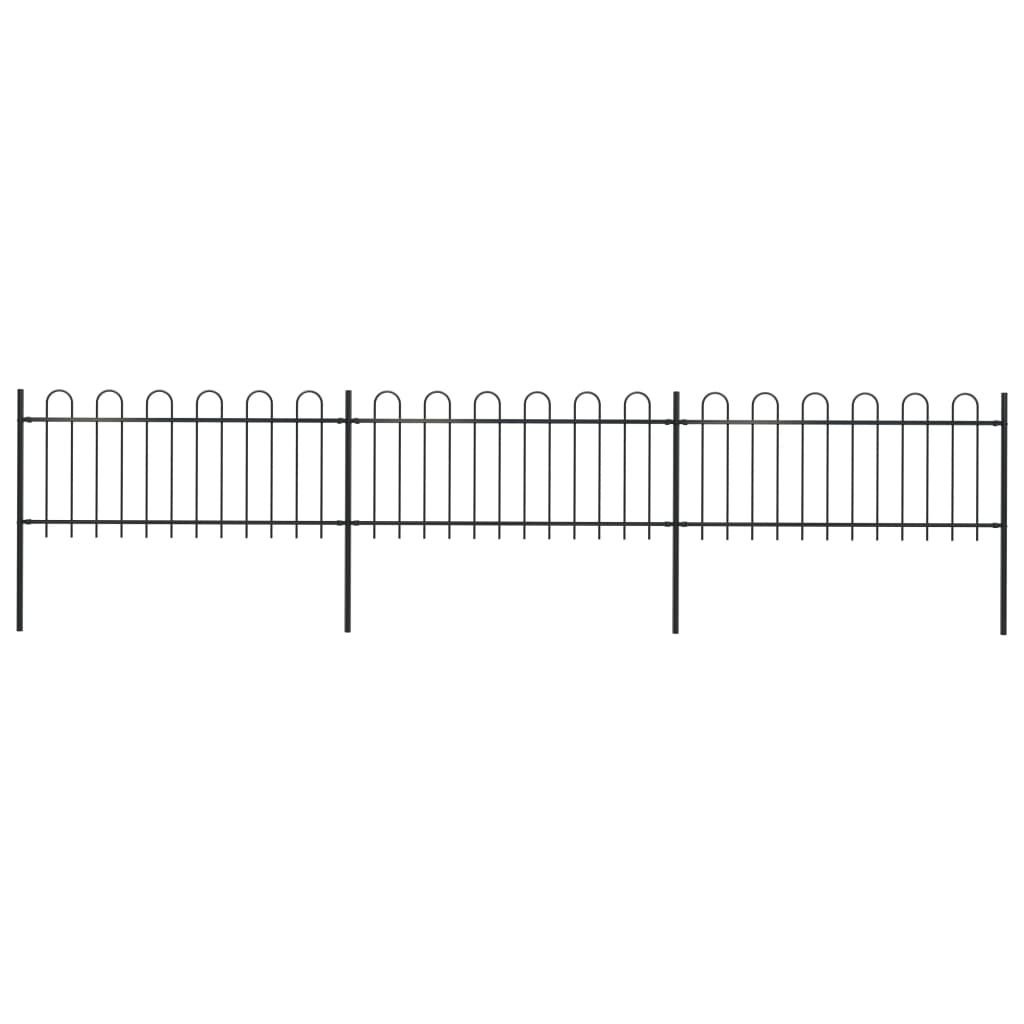 Vidaxl Garden Fence With Round Top 5.1x0.8 M stål svart