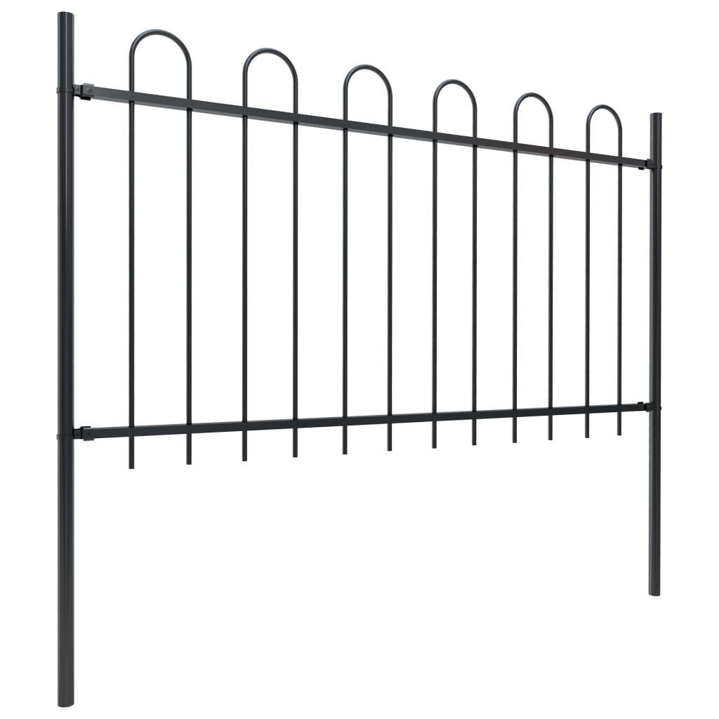 Vidaxl garden fence with round top 11.9x1 m steel black