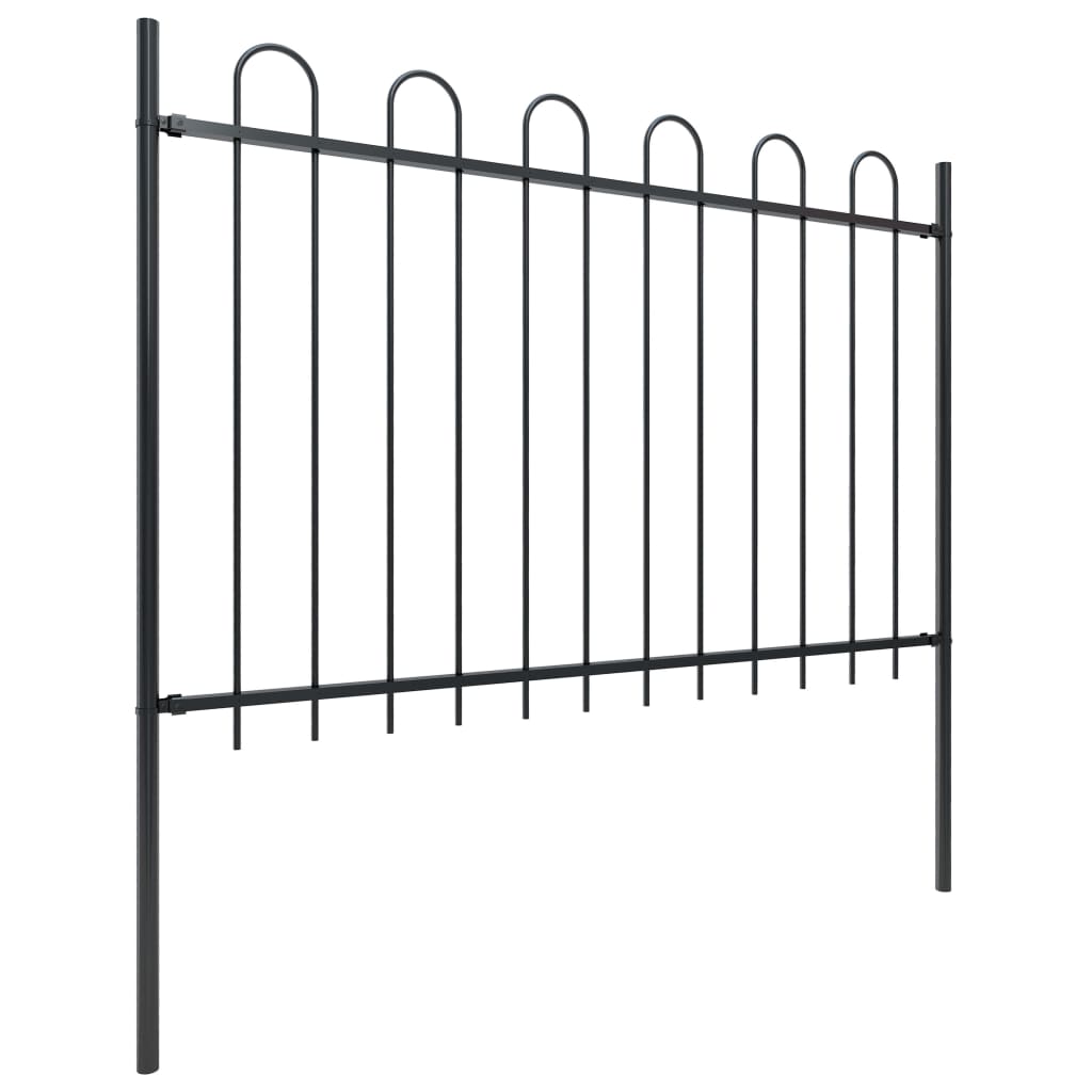 Vidaxl garden fence with round top 3.4x1.2 m steel black