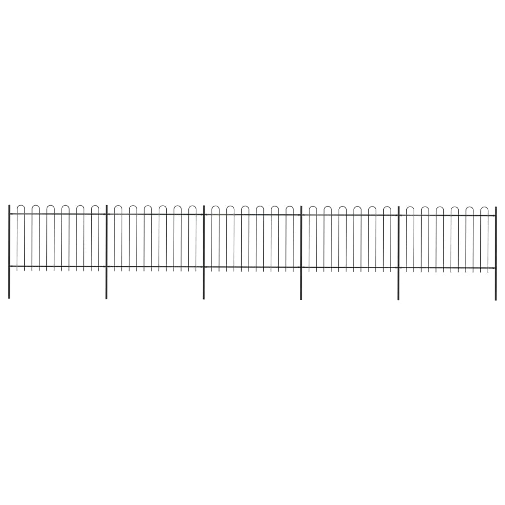 Vidaxl Garden Fence With Round Top 8.5x1.2 M stål svart