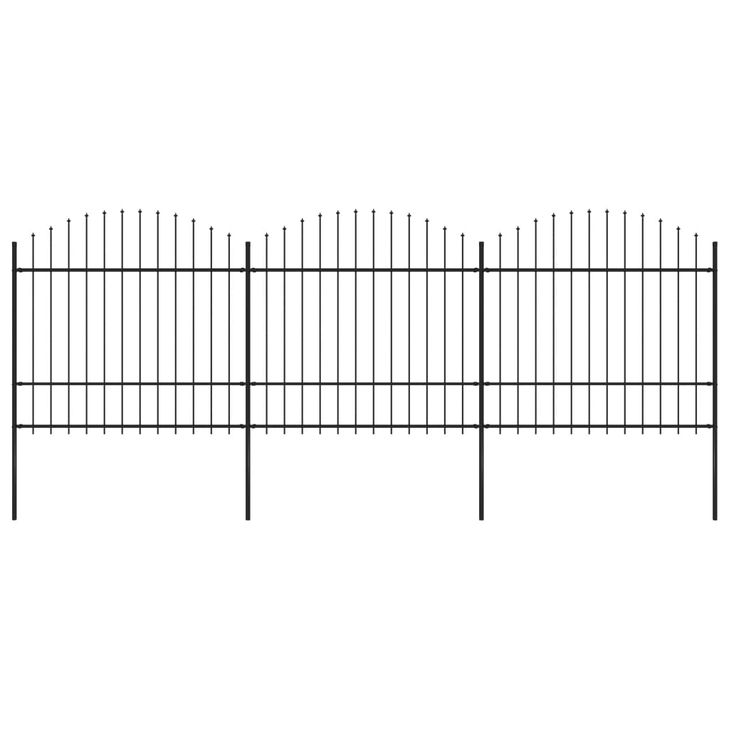 Vidaxl garden fence with spears top (1.5-1.75) x5.1 m steel black