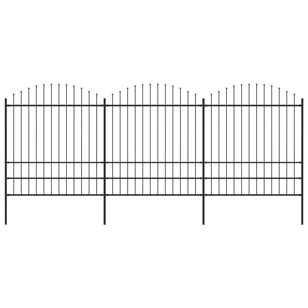 Vidaxl garden fence with spears top (1.75-2) x5.1 m steel black