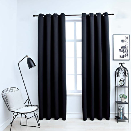 Vidaxl rideau occlusion avec anneaux en métal 2 st 140x175 cm noir