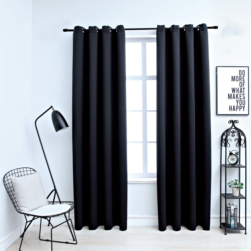 Blackout de cortina de Vidaxl con anillos de metal 2 ST 140x225 cm negro