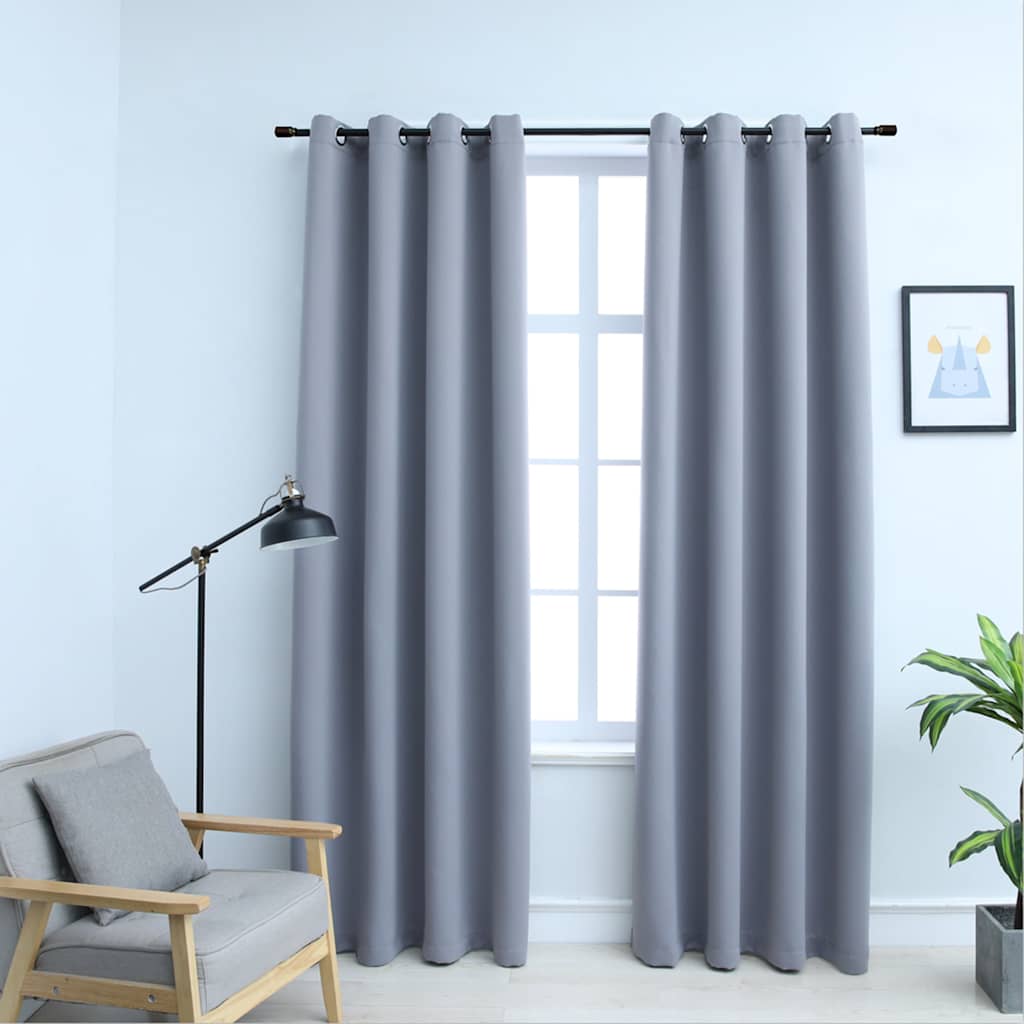 VIDAXL Curtain Blackout s kovovými prsteny 2 st 140x245 cm šedá