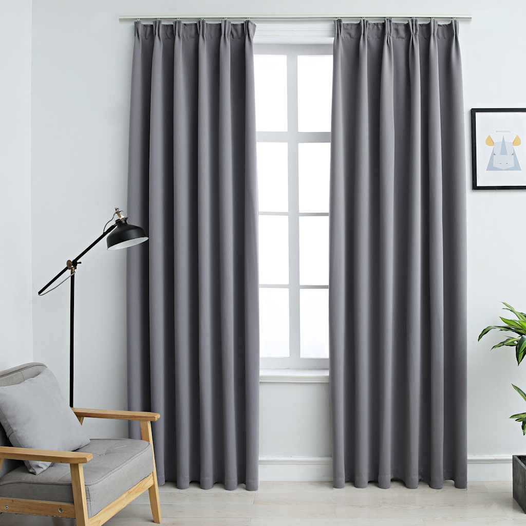 Vidaxl curtains blackout with hooks 2 pcs 140x225 cm gray