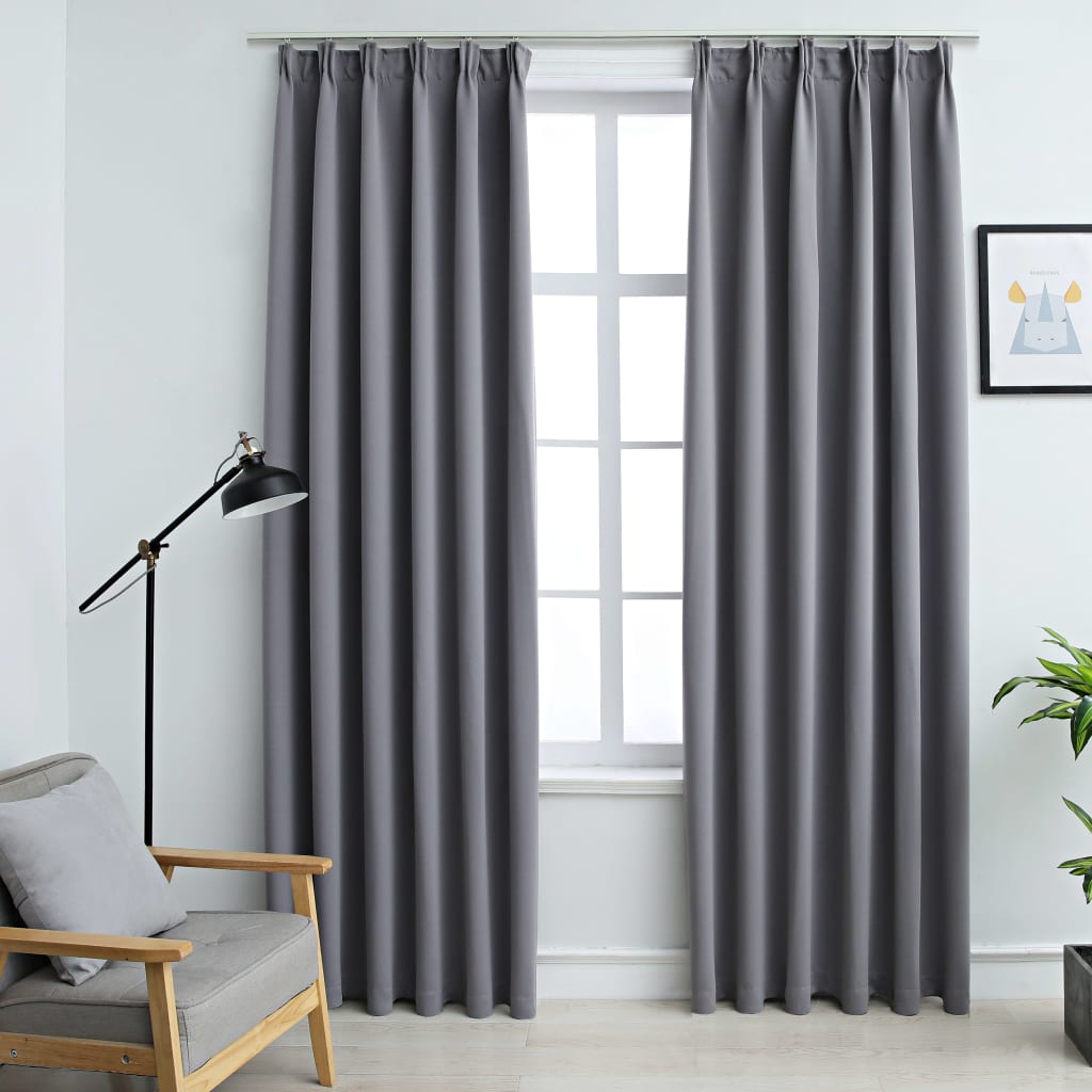 Vidaxl curtains blackout with hooks 2 pcs 140x245 cm gray